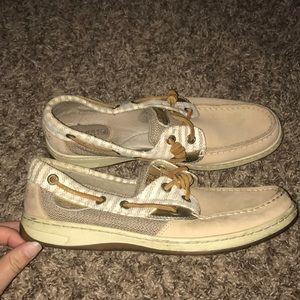 Gold and white striped Sperry Boat Shoes
